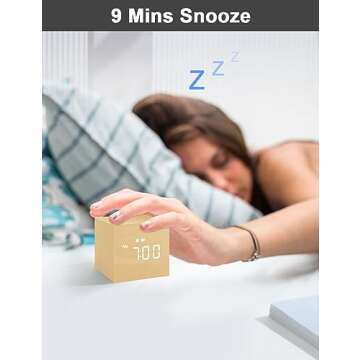 JALL Digital Alarm Clock, with Wooden Electronic LED Time Display, 3 Dual Plus Alarm, 2.5-inch Cubic Small Mini Wood Made Electric Clocks for Bedroom, Bedside, Desk, Yellow