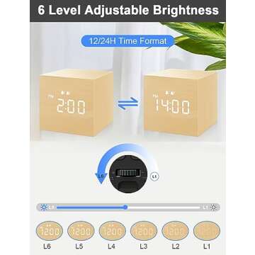 JALL Digital Alarm Clock, with Wooden Electronic LED Time Display, 3 Dual Plus Alarm, 2.5-inch Cubic Small Mini Wood Made Electric Clocks for Bedroom, Bedside, Desk, Yellow