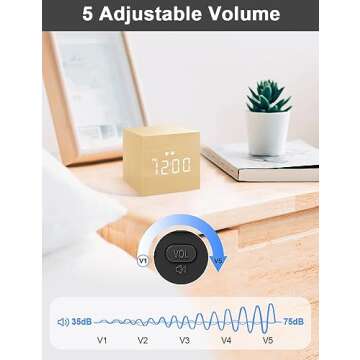 JALL Digital Alarm Clock, with Wooden Electronic LED Time Display, 3 Dual Plus Alarm, 2.5-inch Cubic Small Mini Wood Made Electric Clocks for Bedroom, Bedside, Desk, Yellow