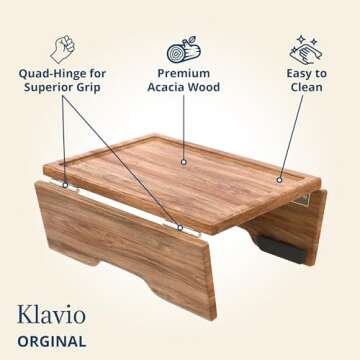 Couch Arm Table Tray with Phone & Tablet Holder – Brown | Premium Clip-On Sofa Arm Tray for Snacks, Drinks, Remotes, and More – Perfect Sofa Side Table for Living Room Comfort