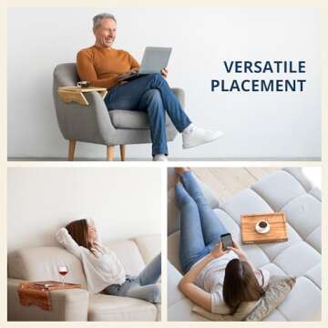 Couch Arm Table Tray with Phone & Tablet Holder – Brown | Premium Clip-On Sofa Arm Tray for Snacks, Drinks, Remotes, and More – Perfect Sofa Side Table for Living Room Comfort