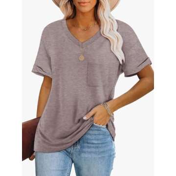 ATHMILE Women's Casual Short Sleeve T-Shirts - Trendy V-Neck Tees for Summer