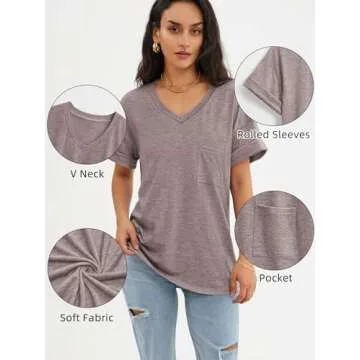 ATHMILE Women's Casual Short Sleeve V-Neck T Shirts