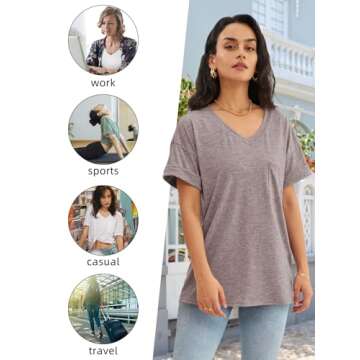 ATHMILE Women's Casual Short Sleeve V-Neck T Shirts