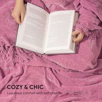 RECYCO Throw Blanket Soft Cozy Chenille Throw Blanket with Fringe Tassel for Couch Sofa Chair Bed Living Room (Rose, 60" x 80")