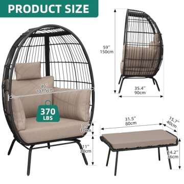 YITAHOME Accent Living Room Egg Chair w/Ottoman, Wicker Oversized Basket Chair with 5 Thick Cushions...