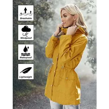 Bloggerlove Yellow Waterproof Lightweight Raincoat for Women