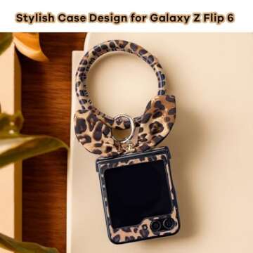 Bimmid for Galaxy Z Flip 6 Case Cute Flip Cover, Samsung Z Flip 6 Case with Hinge Protection & Chain & Ring, Leopard Print Stylish Protecion Women Case for Samsung Galaxy Z Flip 6, Brown