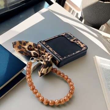 Bimmid for Galaxy Z Flip 6 Case Cute Flip Cover, Samsung Z Flip 6 Case with Hinge Protection & Chain & Ring, Leopard Print Stylish Protecion Women Case for Samsung Galaxy Z Flip 6, Brown