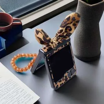 Bimmid for Galaxy Z Flip 6 Case Cute Flip Cover, Samsung Z Flip 6 Case with Hinge Protection & Chain & Ring, Leopard Print Stylish Protecion Women Case for Samsung Galaxy Z Flip 6, Brown