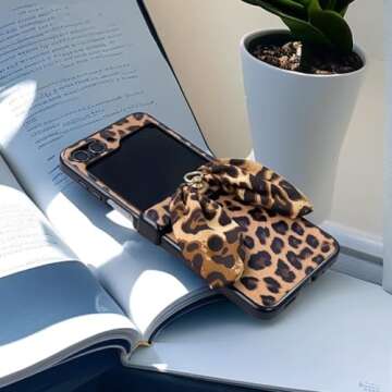 Bimmid for Galaxy Z Flip 6 Case Cute Flip Cover, Samsung Z Flip 6 Case with Hinge Protection & Chain & Ring, Leopard Print Stylish Protecion Women Case for Samsung Galaxy Z Flip 6, Brown