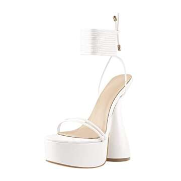 LISHAN Women's Platform High Heels Lace-up Chunky Heeled Sandals PU Ankle Strappy Gladiator Anti-sli...