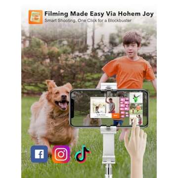 Selfie Stick Gimbal Stabilizer, 1 Axis Face Tracking & 360° Rotation Tripod with Wireless Remote, 4 in 1 Portable Tripod w/Extendable Stick for iPhone 14/Android Video Recording hohem iSteady Q