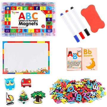 253 PCS Magnetic Letters and Numbers Kit with Double-Sided Magnetic Board and Storage Box Foam Alphabet ABC Refrigerator Magnets Classroom Educational Toys for Kids Children Toddlers