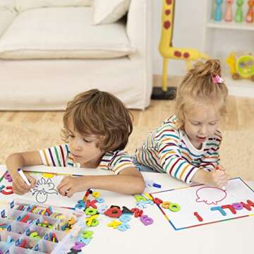 253 PCS Magnetic Letters and Numbers Kit with Double-Sided Magnetic Board and Storage Box Foam Alphabet ABC Refrigerator Magnets Classroom Educational Toys for Kids Children Toddlers
