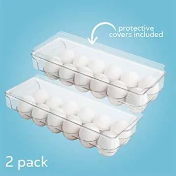 Egg Container for Refrigerator 12 count [2 Pack] | Egg Holder for Refrigerator Stackable with Lid & Handles