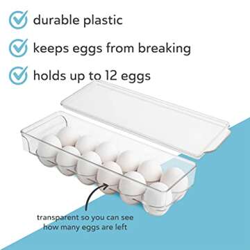 Egg Container for Refrigerator 12 count [2 Pack] | Egg Holder for Refrigerator Stackable with Lid & Handles