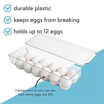 Egg Container for Refrigerator 12 count [2 Pack] | Egg Holder for Refrigerator Stackable with Lid & Handles