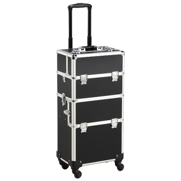 Yaheetech Rolling Makeup Train Case 3 in 1 Cosmetic Makeup Case Large Aluminum Trolley Makeup Travel...