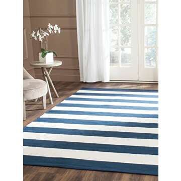 SAFAVIEH Montauk Collection Accent Rug - 3' x 5', Navy & Ivory, Handmade Flat Weave Boho Farmhouse Cotton Stripe, Ideal for High Traffic Areas in Entryway, Living Room, Bedroom (MTK712H)