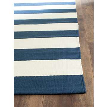 SAFAVIEH Montauk Collection Accent Rug - 3' x 5', Navy & Ivory, Handmade Flat Weave Boho Farmhouse Cotton Stripe, Ideal for High Traffic Areas in Entryway, Living Room, Bedroom (MTK712H)