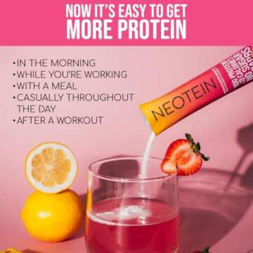 NEOTEIN: Electrolyte Powder Packets with 10g Protein & Collagen - Hydration Packets - Zero Sugar, NO Fillers, NO Carbs | Strawberry Lemonade | 40 Calories | Keto & Paleo | Pack of 15