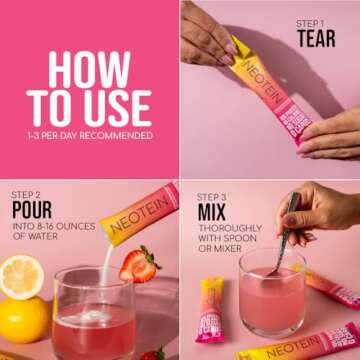 NEOTEIN: Electrolyte Powder Packets with 10g Protein & Collagen - Hydration Packets - Zero Sugar, NO Fillers, NO Carbs | Strawberry Lemonade | 40 Calories | Keto & Paleo | Pack of 15