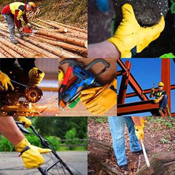 Medium Leather Work Gloves for Gardening, Construction, Motorcycle Use