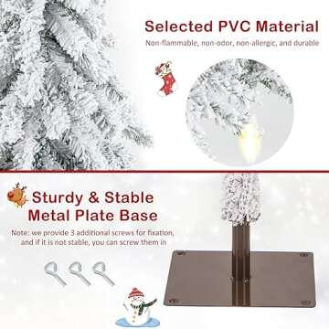 Goplus 6ft Pre-Lit Slim Pencil Christmas Tree, Artificial Snow Flocked Xmas Tree with 175 Warm-White Incandescent Lights, 442 Branch Tips, Metal Plate Stand, for Office Home Holiday Decor