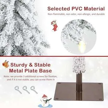 Goplus 6ft Pre-Lit Slim Pencil Christmas Tree, Artificial Snow Flocked Xmas Tree with 175 Warm-White Incandescent Lights, 442 Branch Tips, Metal Plate Stand, for Office Home Holiday Decor