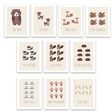 Kindred Sol Collective Woodland Counting Cards Nursery Wall Art Decor Set of 10 5" x 7" Art Posters ...