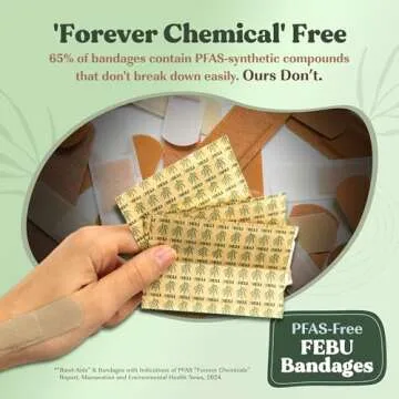 FEBU Organic Bamboo Fabric Bandages | PFAS Free | Flexible & Latex Free | Compostable | 200 Count Bu...