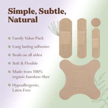 FEBU Organic Bamboo Fabric Bandages | PFAS Free | Flexible & Latex Free | Compostable | 200 Count Bulk Variety Pack