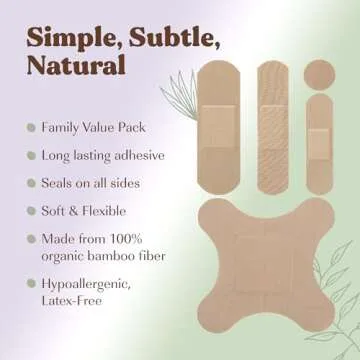 FEBU Organic Bamboo Fabric Bandages | PFAS Free | Flexible & Latex Free | Compostable | 200 Count Bulk Variety Pack