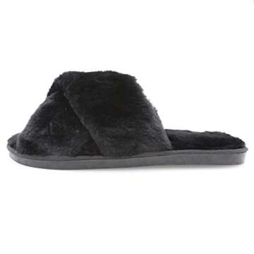 Womens Fuzzy Slippers Sandals Leopard Plush Open Toe Faux Fur Fluffy House Flats Slippers Cross Band Soft Warm Comfy Cozy Bedroom Slide Slippers (US 7.5-8.5, Black)