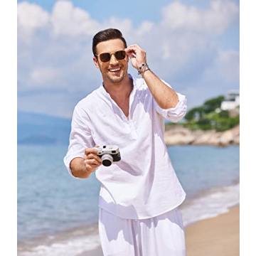 Stylish COOFANDY Men’s Cotton Linen Henley Shirt