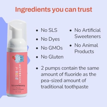 autobrush Kids Fluoride-Free Foaming Toothpaste Strawberry Flavor for Electric or U-Shaped Toothbrush, SLS-Free, Training Toothpaste, Anti-Cavity (3 Pack)