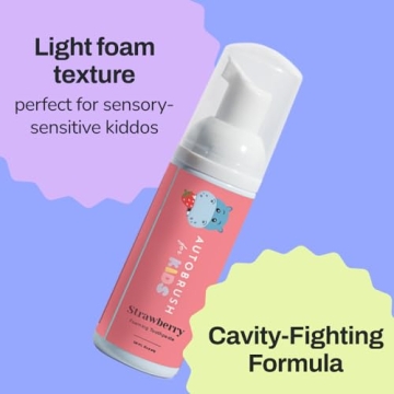 autobrush Kids Fluoride-Free Foaming Toothpaste Strawberry Flavor for Electric or U-Shaped Toothbrush, SLS-Free, Training Toothpaste, Anti-Cavity (3 Pack)