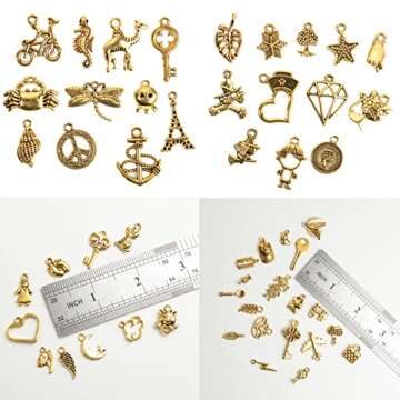 CHuangQi 100pcs Bulk Lots Jewelry Making Charms, Mixed Smooth Metal Charms, Pendants Bracelet Necklace Jewelry Making and DIY Craft Accessories (Gold_100)