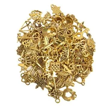 CHuangQi 100pcs Bulk Lots Jewelry Making Charms, Mixed Smooth Metal Charms, Pendants Bracelet Necklace Jewelry Making and DIY Craft Accessories (Gold_100)