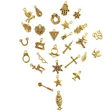 CHuangQi 100pcs Bulk Lots Jewelry Making Charms, Mixed Smooth Metal Charms, Pendants Bracelet Necklace Jewelry Making and DIY Craft Accessories (Gold_100)