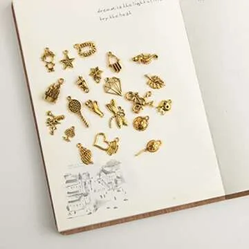 CHuangQi 100pcs Bulk Lots Jewelry Making Charms, Mixed Smooth Metal Charms, Pendants Bracelet Necklace Jewelry Making and DIY Craft Accessories (Gold_100)