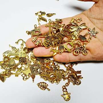 CHuangQi 100pcs Bulk Lots Jewelry Making Charms, Mixed Smooth Metal Charms, Pendants Bracelet Necklace Jewelry Making and DIY Craft Accessories (Gold_100)