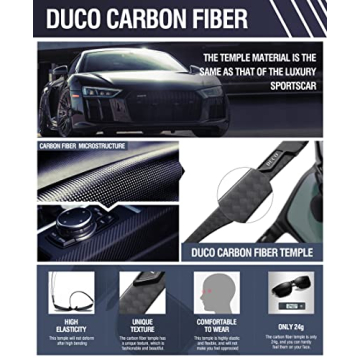DUCO Square Polarized Sunglasses Lightweight Carbon Fiber UV400