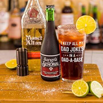 DAZLUTE Father Day Gifts for Dad, I Keep All Dad Jokes in Dad-A-Base Beer Glass for Dad Father Stepdad Father In Law Husband, Dad Gifts from Daughter, Funny Gifts for Dad Christmas Birthday, 15 oz