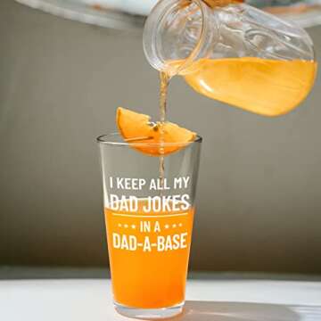 DAZLUTE Father Day Gifts for Dad, I Keep All Dad Jokes in Dad-A-Base Beer Glass for Dad Father Stepdad Father In Law Husband, Dad Gifts from Daughter, Funny Gifts for Dad Christmas Birthday, 15 oz