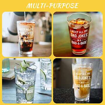DAZLUTE Father Day Gifts for Dad, I Keep All Dad Jokes in Dad-A-Base Beer Glass for Dad Father Stepdad Father In Law Husband, Dad Gifts from Daughter, Funny Gifts for Dad Christmas Birthday, 15 oz