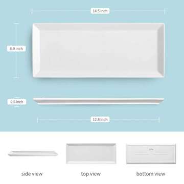 Krockery Large Porcelain Serving Platters, White Plates, Rectangular Serving Trays for Parties, 14.5 Inch, Set of 4