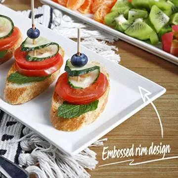 Krockery Large Porcelain Serving Platters, White Plates, Rectangular Serving Trays for Parties, 14.5 Inch, Set of 4