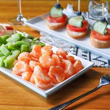 Krockery Large Porcelain Serving Platters, White Plates, Rectangular Serving Trays for Parties, 14.5 Inch, Set of 4